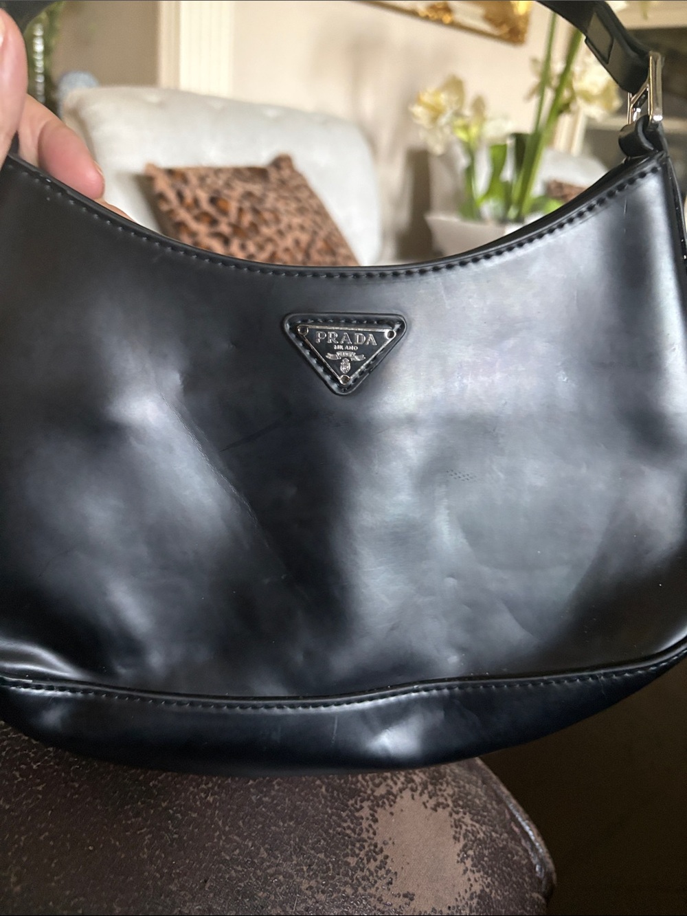 Prada Black Crescent Leather Shoulder Bag